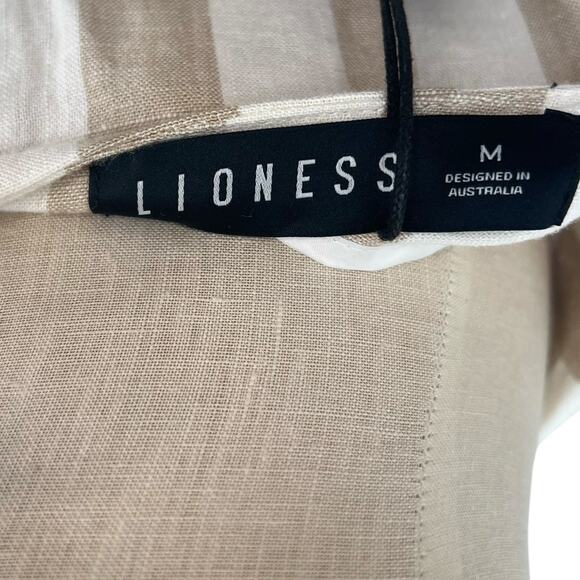 Lioness Fazio Skirt Set Tee Shirt Pinstripe Neutral Linen Nude White Size Medium - Picture 15 of 16